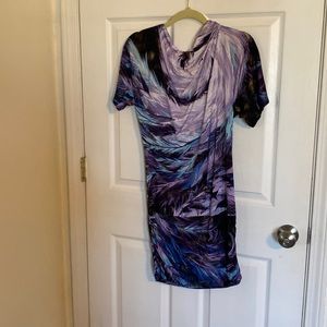 Feather print party dress.